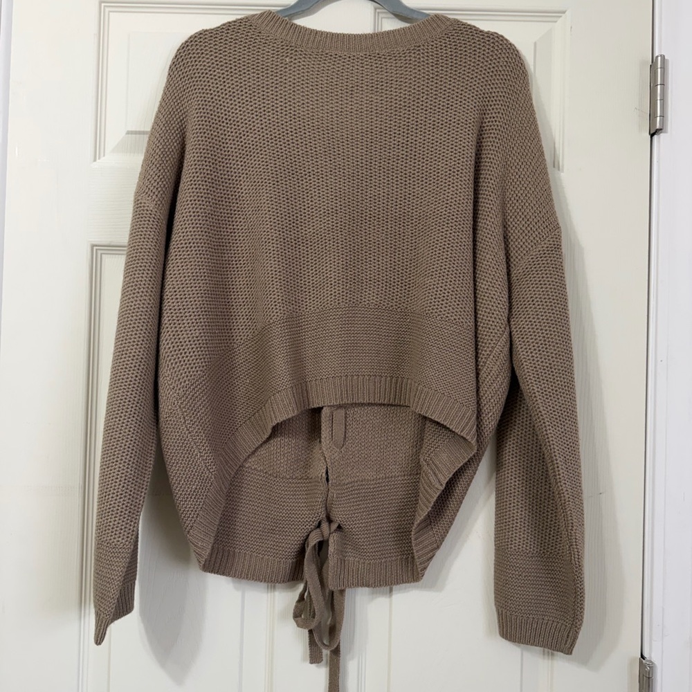 Ambiance Taupe Back-Tie Crewneck Sweater
